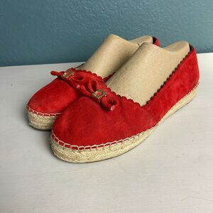Kate Spade Lorrane Red Suede Bow Platform Espadrille Wedges SZ 10